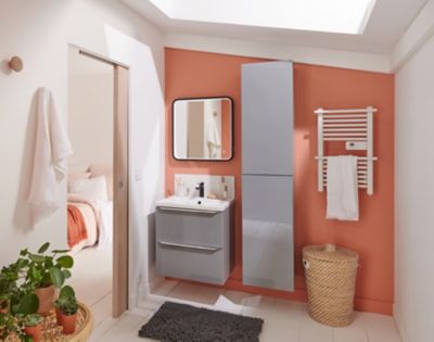 Meuble vasque suspendu gris brillant l.60 cm Imandra + plan vasque blanc céramique Nira, GoodHome