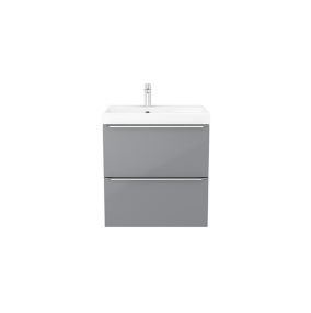 Meuble vasque suspendu gris brillant l.60 cm Imandra + plan vasque blanc résine Mila, GoodHome