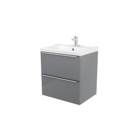 Meuble vasque suspendu gris brillant l.60 cm + plan vasque blanc céramique Lana, GoodHome
