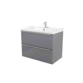 Meuble vasque suspendu gris brillant l.80 cm Imandra + plan vasque blanc céramique Lana, GoodHome