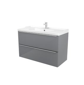 Meuble vasque suspendu gris l.100 cm Imandra + plan vasque blanc céramique Nira, GoodHome