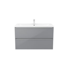 Meuble vasque suspendu gris l.100 cm Imandra + plan vasque blanc résine Mila, GoodHome