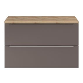 Meuble vasque suspendu gris taupe brillant l.100 cm Imandra + plan de toilette effet chêne, GoodHome
