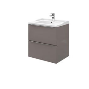 Meuble vasque suspendu gris taupe brillant l.60 cm Imandra + plan vasque blanc céramique Lana, GoodHome