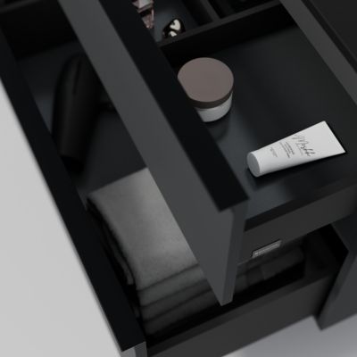 Meuble vasque suspendu MDF Anthracite mat, lavabo fonte Blanc mat + trou robinet, poignée Anthracite mat 80x46x62cm - LAVOA
