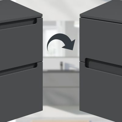 Meuble vasque suspendu MDF Anthracite mat, lavabo fonte Noir mat + trou robinet, tiroirs pivotants - 100x46x62cm - VIREO