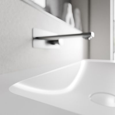 Meuble vasque suspendu MDF Chêne miel, lavabo fonte Blanc mat sans trou robinet - 60x46x50cm - AVA CREAM