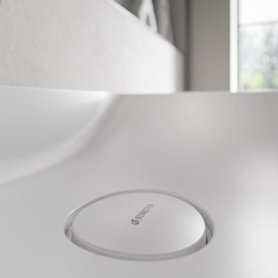Meuble vasque suspendu MDF Chêne miel, lavabo fonte Blanc mat sans trou robinet - 60x46x50cm - AVA CREAM