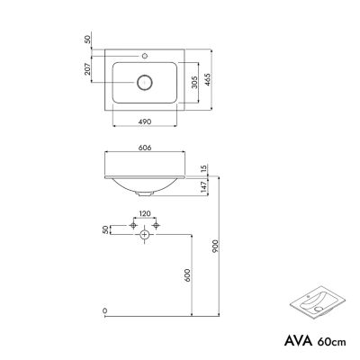 Meuble vasque suspendu MDF Chêne miel, lavabo fonte Blanc mat sans trou robinet - 60x46x50cm - AVA CREAM