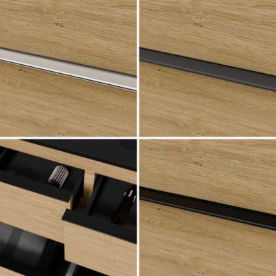 Meuble vasque suspendu MDF Chêne miel, lavabo fonte Blanc mat sans trou robinet, poignée Anthracite mat - 120x46x62cm - LAVOA
