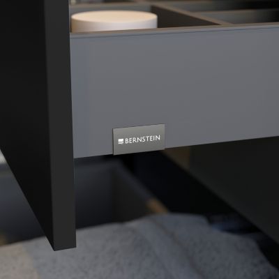 Meuble vasque suspendu MDF Noir mat, lavabo fonte Blanc mat sans trou robinet, poignée Anthracite mat - 140x46x62cm - LAVOA