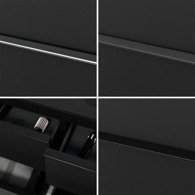 Meuble vasque suspendu MDF Noir mat, lavabo fonte Blanc mat + trou robinet, poignée Noir mat - 80x46x62cm - LAVOA