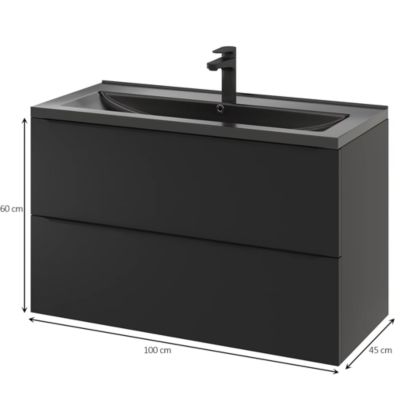 Meuble vasque suspendu noir mat l.100 cm Imandra + plan vasque noir céramique Nira, GoodHome