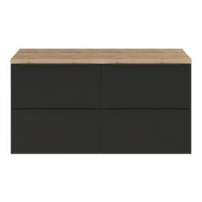 Meuble vasque suspendu noir mat l.120 cm Imandra + plan de toilette chêne Hartland, GoodHome