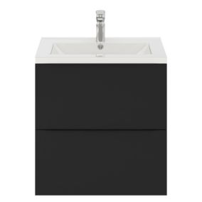 Meuble vasque suspendu noir mat l.60 cm Imandra + plan vasque blanc céramique Nira, GoodHome