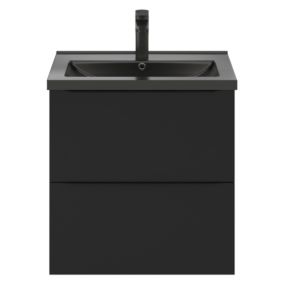 Meuble vasque suspendu noir mat l.60 cm Imandra + plan vasque noir céramique Nira, GoodHome