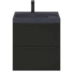 Meuble vasque suspendu noir mat l.60 cm Imandra + plan vasque noir résine Mila, GoodHome