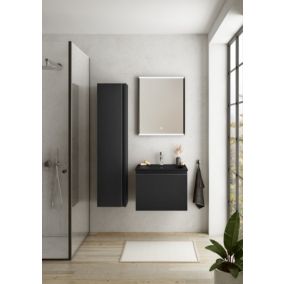 Meuble vasque suspendu noir mat l.60 cm + plan vasque noir mat résine, Pura+