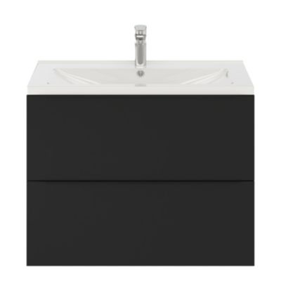 Meuble vasque suspendu noir mat l.80 cm Imandra + plan vasque blanc céramique Nira, GoodHome
