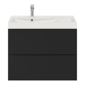 Meuble vasque suspendu noir mat l.80 cm Imandra + plan vasque blanc résine Mila, GoodHome
