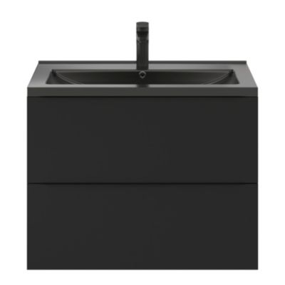 Meuble vasque suspendu noir mat l.80 cm Imandra + plan vasque noir céramique Nira, GoodHome