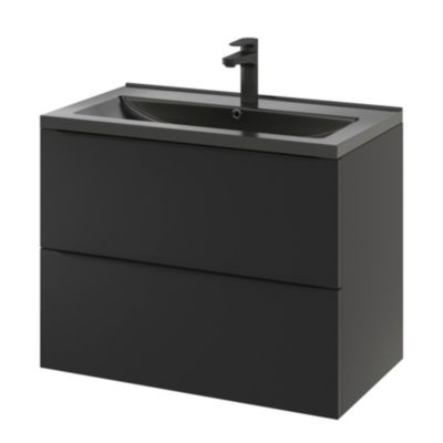 Meuble vasque suspendu noir mat l.80 cm Imandra + plan vasque noir céramique Nira, GoodHome