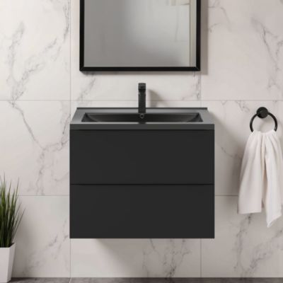 Meuble vasque suspendu noir mat l.80 cm Imandra + plan vasque noir céramique Nira, GoodHome