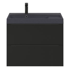 Meuble vasque suspendu noir mat l.80 cm Imandra + plan vasque noir résine Mila, GoodHome