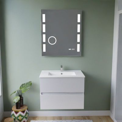 Meuble vasque tout inox ROSINOX 70 cm + miroir Excellence- Blanc- Plan vasque en Céramique