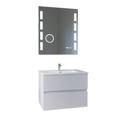 Meuble vasque tout inox ROSINOX 70 cm + miroir Excellence- Blanc- Plan vasque en Céramique