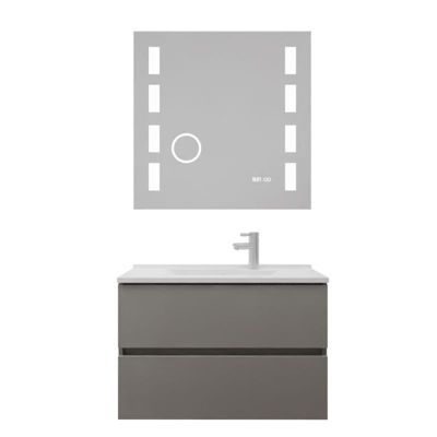 Meuble vasque tout inox ROSINOX 80 cm + miroir Excellence- Gris- Plan vasque en Résine