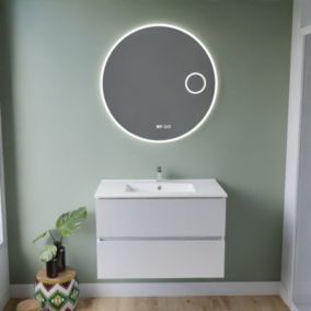 Meuble vasque tout inox ROSINOX 80 cm + miroir Rondinara- Blanc- Plan vasque en Céramique