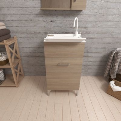 Meuble Évier 45Cm Chêne Naturel Avec Bac Et Planche À Laver - Pratico
