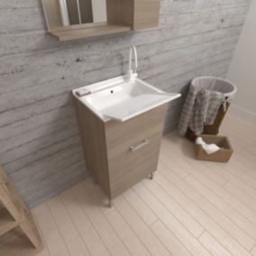 Meuble Évier 45Cm Chêne Naturel Avec Bac Et Planche À Laver - Pratico