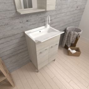 Meuble-Évier 50Cm Chêne Gris Avec Planche À Laver Amovible - Pratico
