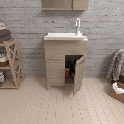 Meuble Évier 50Cm Chêne Naturel 2 Portes Avec Planche À Laver Amovible - Pratico