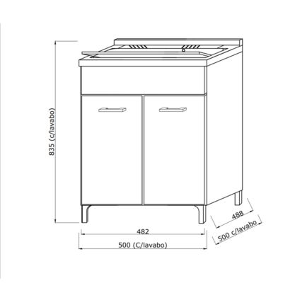 Meuble Évier 50Cm Chêne Naturel 2 Portes Avec Planche À Laver Amovible - Pratico