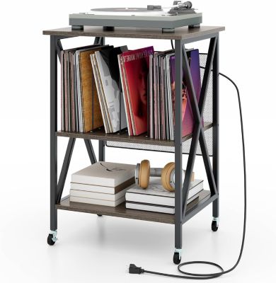 Meuble TV/media HiFi HOOBRO 4 étagères - Avec Bande LED, Prises USB, Noir 60x50x80cm