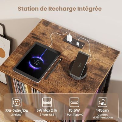 LELELINKY Support Disques Vinyles 3 Niveaux - Étagère Vintage Pour Jusqu'à 100 Albums, Table D'Appoint Salon