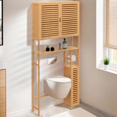 Meuble WC 3 en 1 avec armoires de rangement bambou BEA