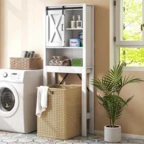 Meuble WC- 68 x 22 x 171 CM-Rangement Salle de Bain au Dessus des Toilettes WC Lave-Linge-Armoire & 3 etageres Ouvertes-Blanc