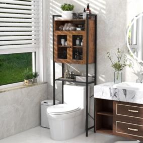 Meuble WC au-Dessus des Toilettes a 5 Niveaux 2 Portes en Maille Metallique Etagere Reglable a 3 Positions 60x24x172cm