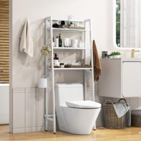 Meuble WC au-Dessus des Toilettes Barre Inferieure Reglable Porte-Papier Toilette Etagere de Rangement e 3 Niveaux Blanc