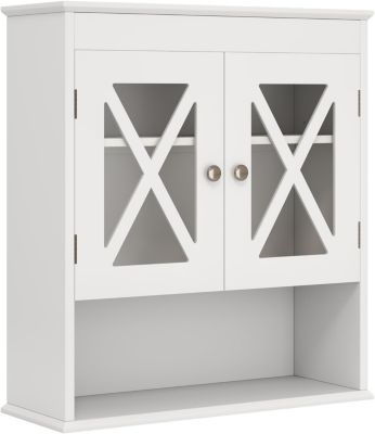 Meuble WC, avec Étagère Réglable & Ouverte, Placard Rangement Suspendu avec 2 Portes, pour Salon, Salle de Bain, Cuisine, Blanc