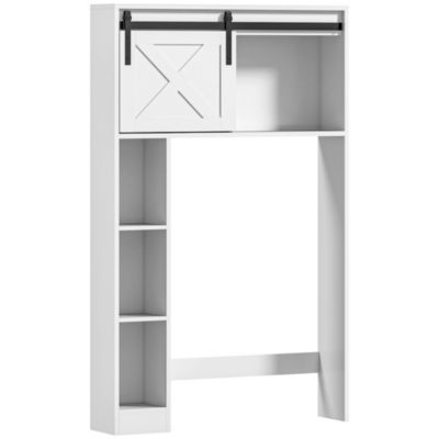 Meuble WC dessus de toilette meuble toilettes - porte coulissante, 6 compartiments - blanc