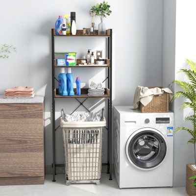 Meuble WC Etagere au-Dessus des Toilettes a 3 Niveaux avec 4 Crochets Cadre en Metal 63x24x166 CM Marron Rustique
