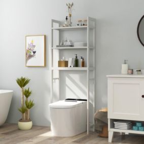 Meuble WC Etagere au-Dessus des Toilettes Meuble de Salle de Bains en Metal avec Dispositif Anti-Basculement Blanc