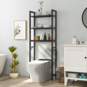 Meuble WC Etagere au-Dessus des Toilettes Meuble de Salle de Bains en Metal avec Dispositif Anti-Basculement Brun