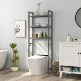 Meuble WC Etagere au-Dessus des Toilettes Meuble de Salle de Bains en Metal avec Dispositif Anti-Basculement Gris