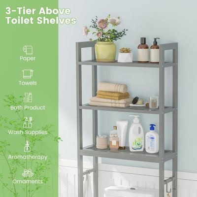 Meuble WC Etagere au-Dessus des Toilettes Meuble de Salle de Bains en Metal avec Dispositif Anti-Basculement Gris